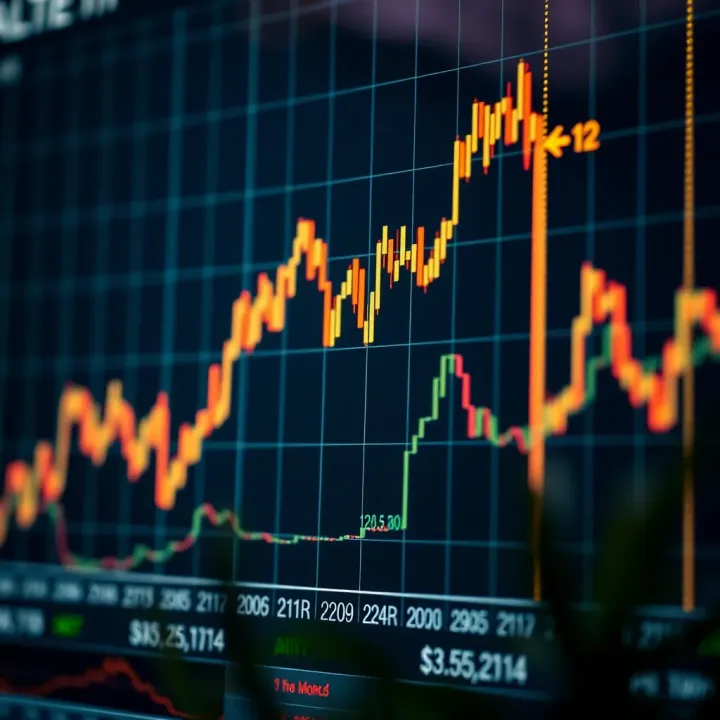 Graph showing the price fluctuations of Aave coin with upward and downward trends