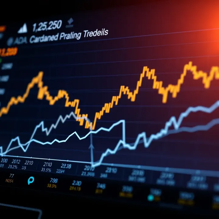 Graph illustrating fluctuations and upward trends in Cardano's ADA cryptocurrency value