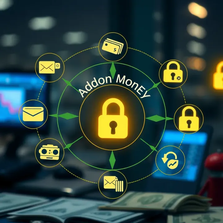 Managing Addon Money Safely for Better Financial Control Diagram depicting secure management of extra funds with icons of wallets, transactions, and safety locks