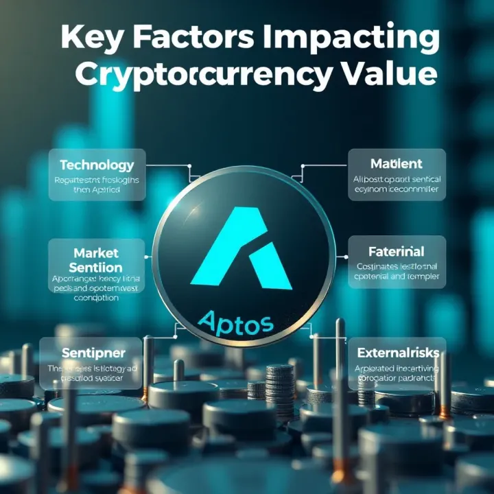 Visual representation of factors influencing Aptos value including technology, market sentiment, and external risks