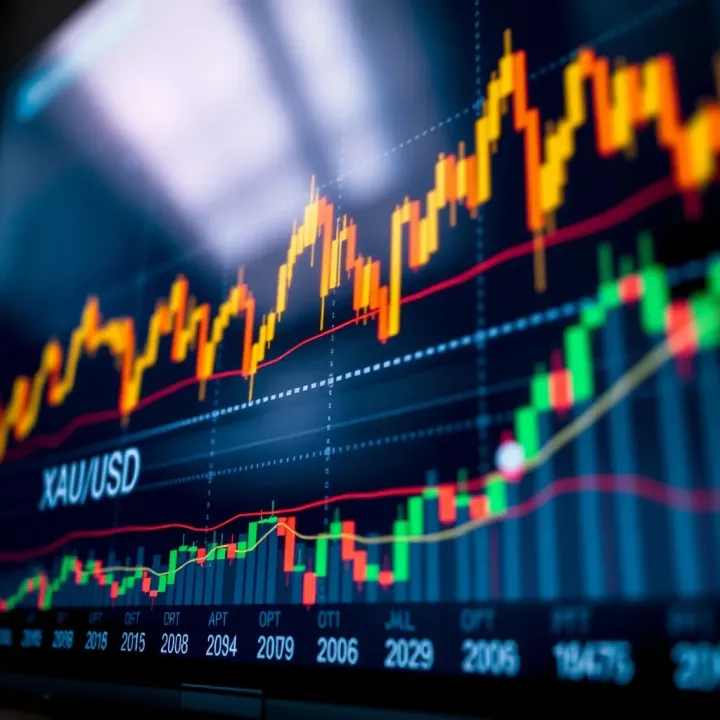 Detailed chart showing fluctuations and trading volumes of XAU/USD with Pakistan financial indicators