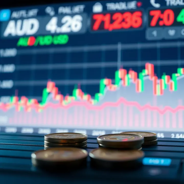 Currency exchange rates graph showing AUD and USD fluctuations