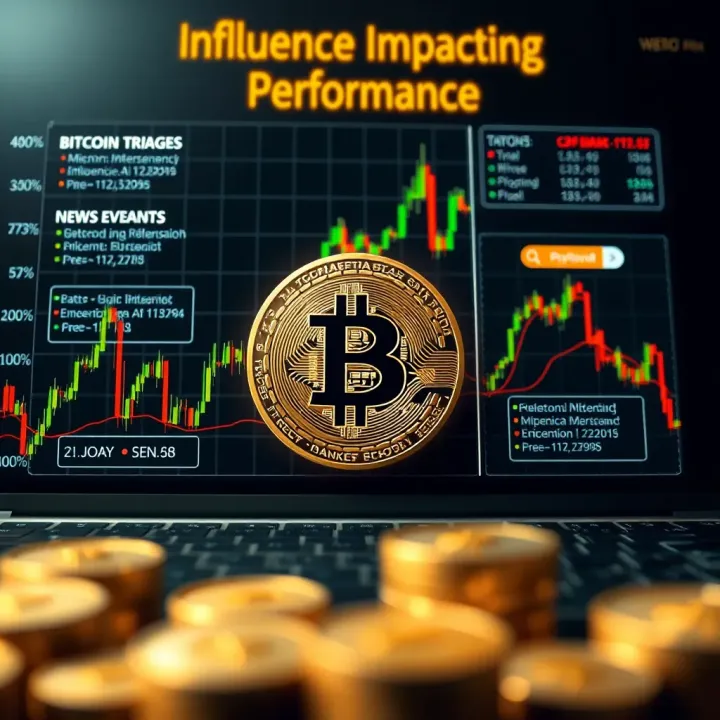 Visual representation of factors influencing Bitcoin price including news events and economic signals