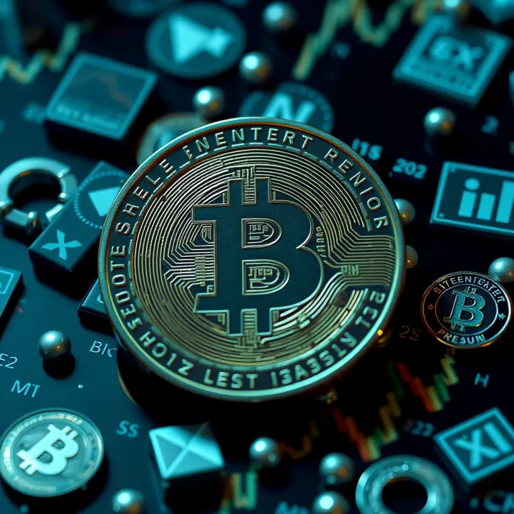Digital representation of BitTorrent Coin surrounded by cryptocurrency market icons