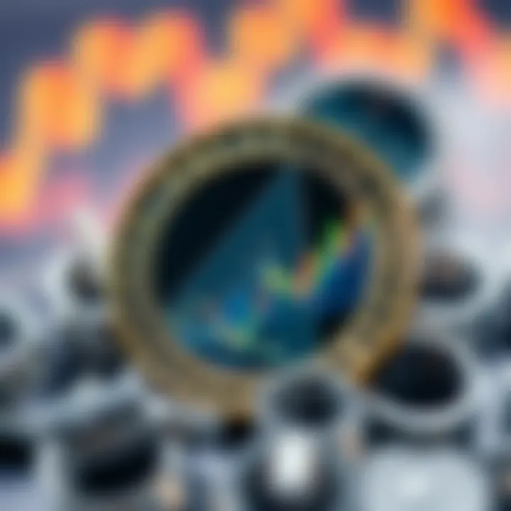 Digital representation of Avalanche coin with fluctuating market data overlay