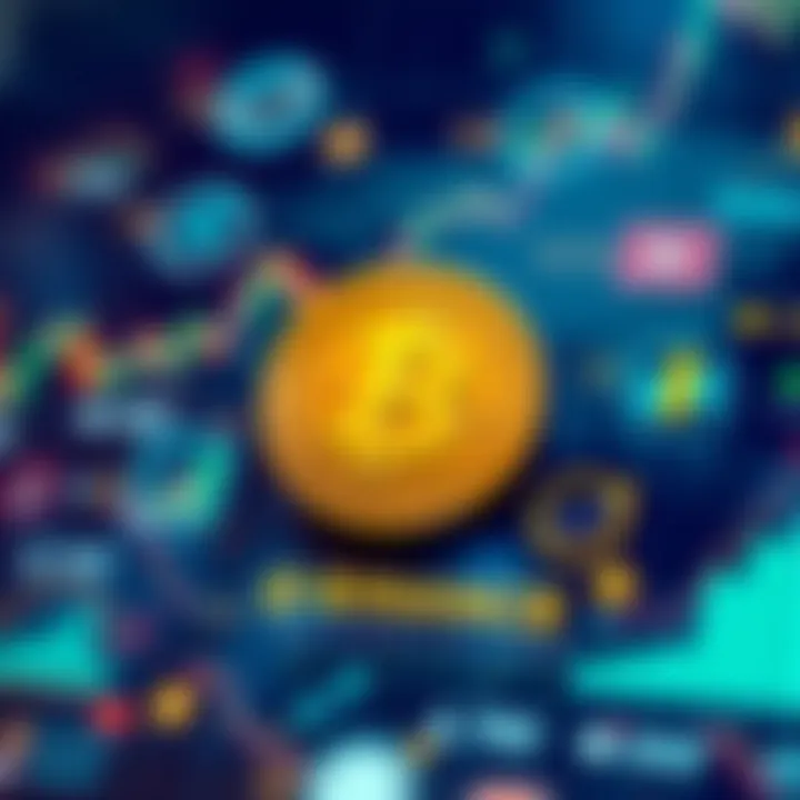 Digital illustration of Binance Coin surrounded by global financial icons and charts
