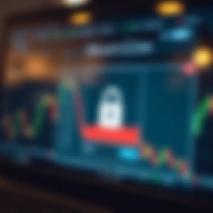 Secure login interface of an online trading platform depicting a padlock symbol on a digital screen