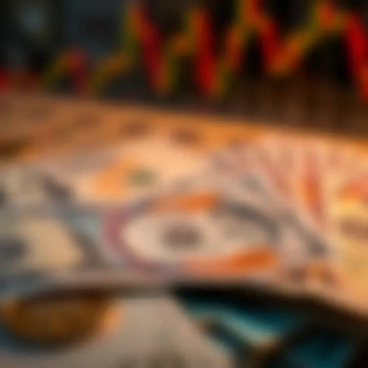 Currency notes of Pakistani rupee alongside US dollar bills symbolizing currency exchange and investment