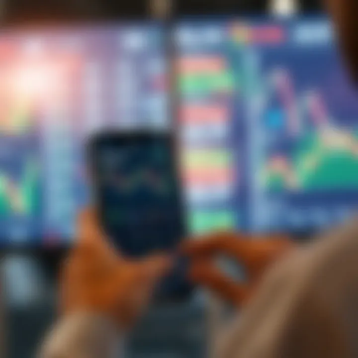 User navigating a stock trading app interface showing real-time stock prices and charts