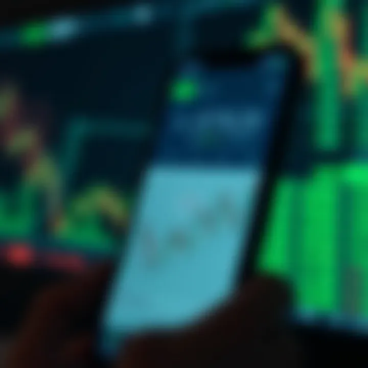 Mobile device displaying various financial charts and trading statistics for Pakistani market