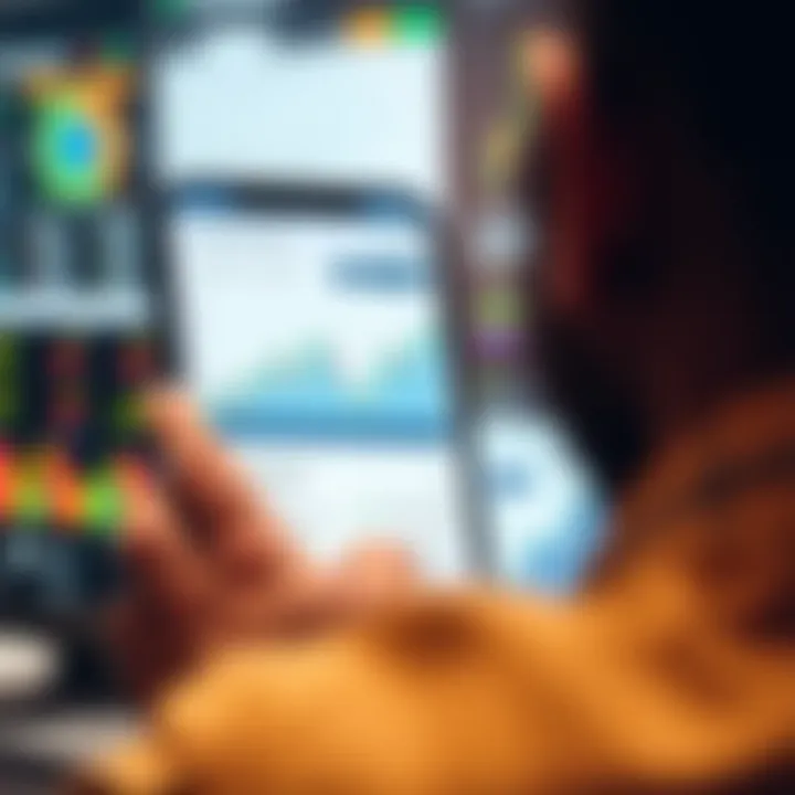 User navigating trading application interface displaying charts and investment options