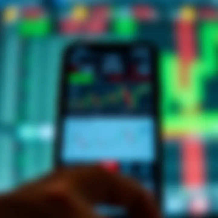Smartphone displaying a trading app interface with charts and market data