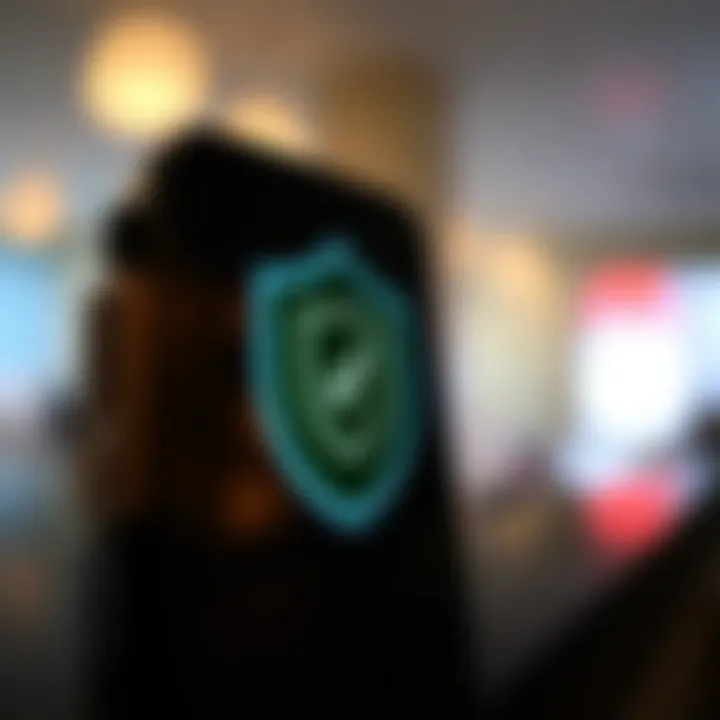 Secure mobile trading with encrypted connection symbol and shield icon