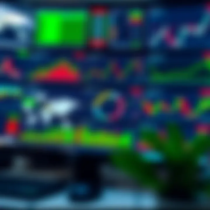 A digital interface displaying various trading charts and analysis tools representing global trading platforms