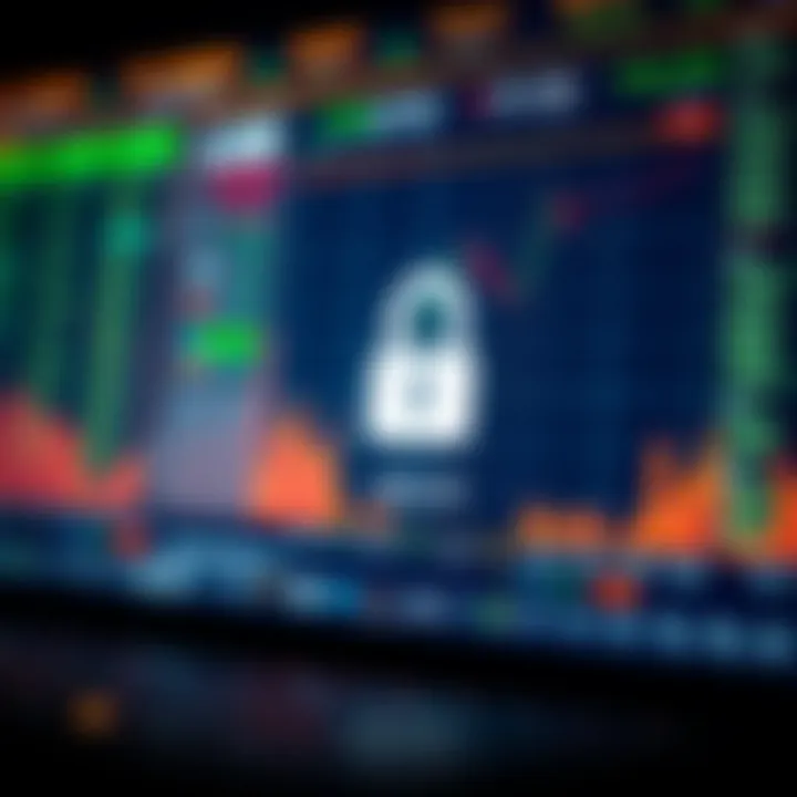 Secure login screen with encryption symbols highlighting the importance of security in online trading