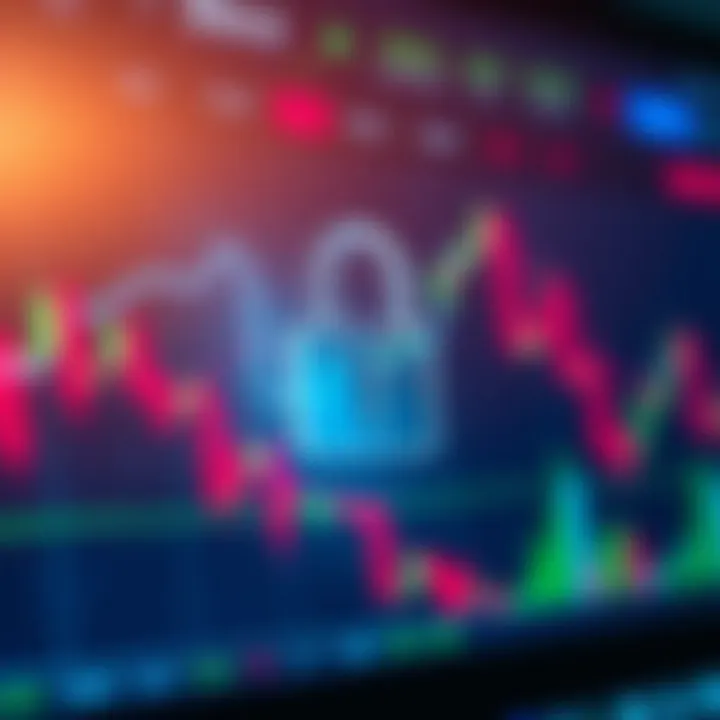 Secure digital lock symbol overlaying a trading interface representing safety in online trading