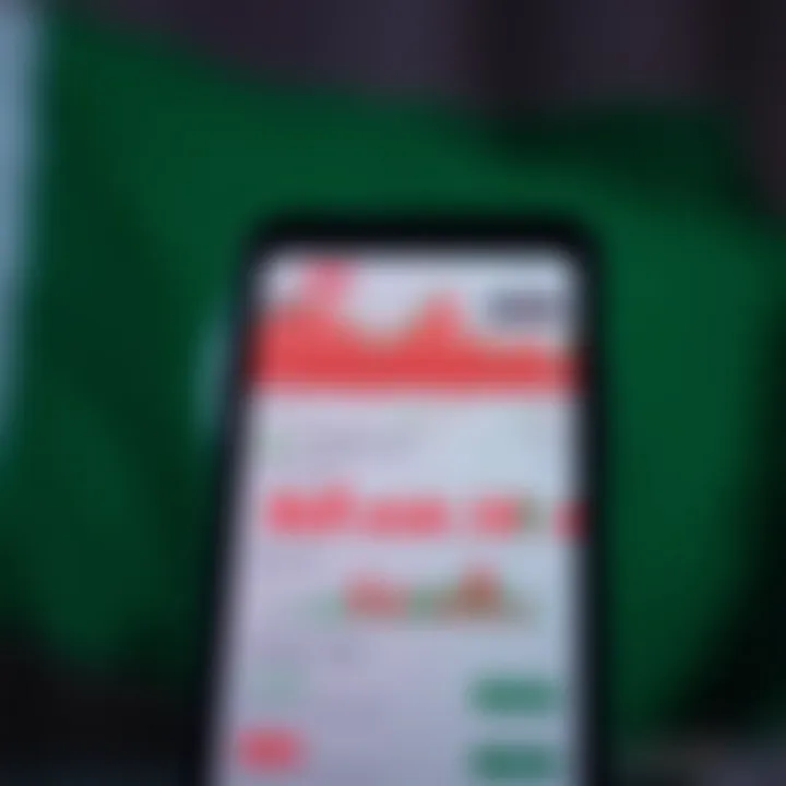 Mobile phone screen displaying various financial charts and trading graphs with Pakistani flag in the background