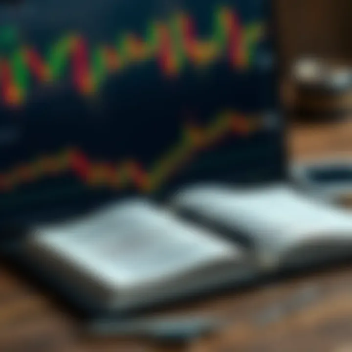 Open book with highlighted trading charts and notes on a digital tablet