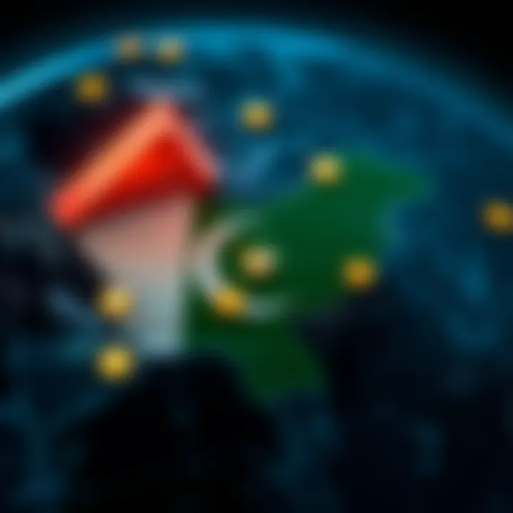 Global map highlighting Pakistan with digital currency icons and regulatory symbols