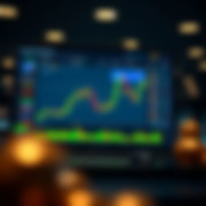 Illustration showing a digital cryptocurrency exchange interface with market charts and trading options
