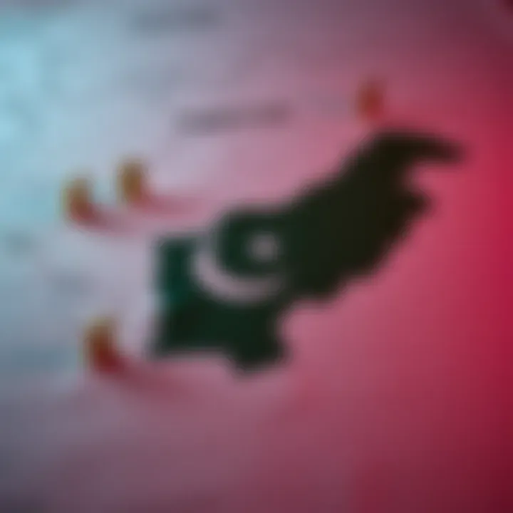 Map of Pakistan highlighting economic zones with currency icons around