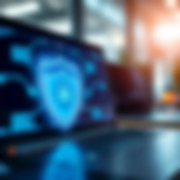 Shield symbol protecting digital data against cyber threats