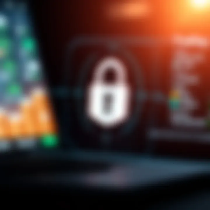 Secure online payment interface with locked padlock icon on screen