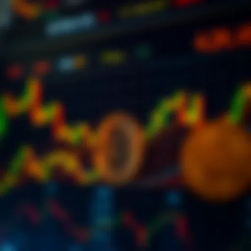 Graph showing cryptocurrency price trends with fluctuating lines and market data indicators