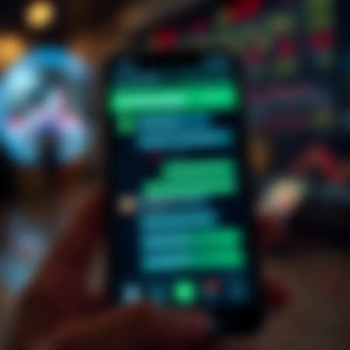 A smartphone screen displaying a WhatsApp group chat focused on forex trading with charts and market discussions