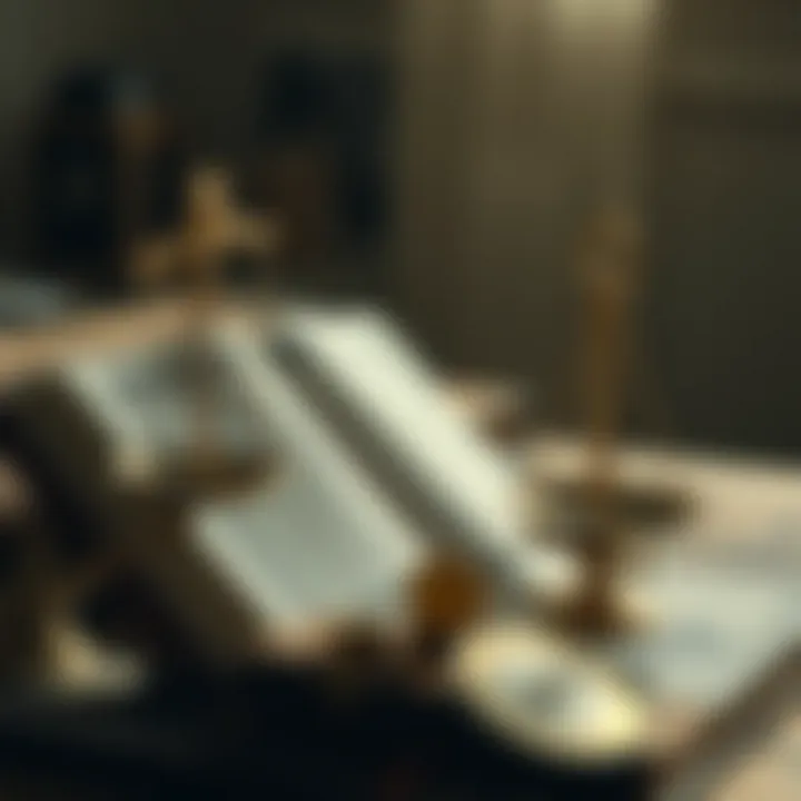 Illustration of Islamic finance concepts with Quran, scales, and financial symbols