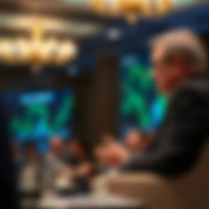 Larry Fink delivering a keynote speech on sustainable investment strategies at a global finance conference