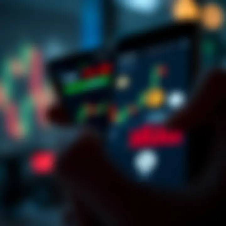 Digital illustration of a secure mobile device highlighting trading signals and alert icons