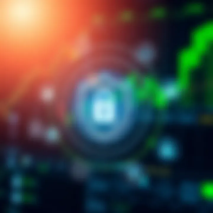 Security Measures and Data Protection in Trading Illustration of secure financial transactions with digital security symbols and a shield