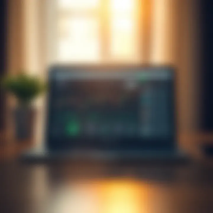 Illustration of a laptop screen displaying an online trading course dashboard with charts and lesson modules