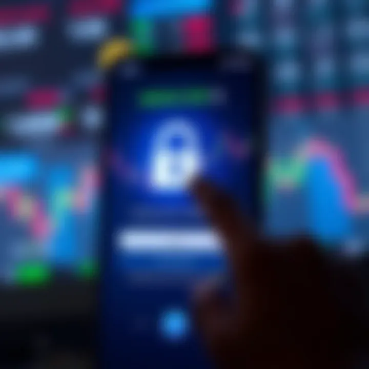 Secure login screen of a financial trading app emphasizing security features and user authentication