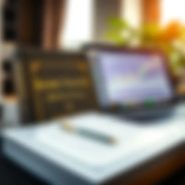 An Islamic finance book next to a laptop showing a trading platform interface