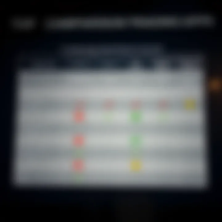 Comparison chart of various trading apps highlighting features, costs, and security