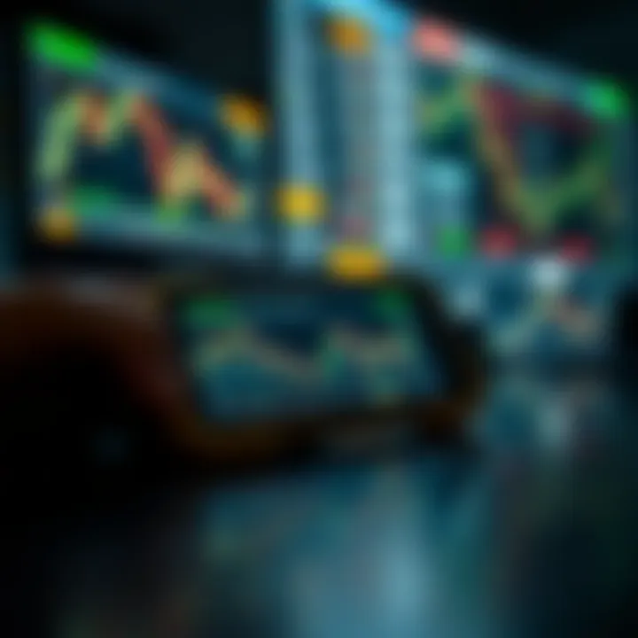 Mobile phone screen showing various financial charts and trading interface