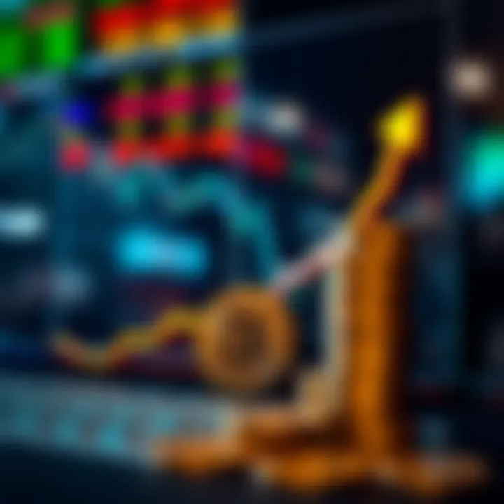 Graph showing upward trend with currency symbols representing Pakistani market trading