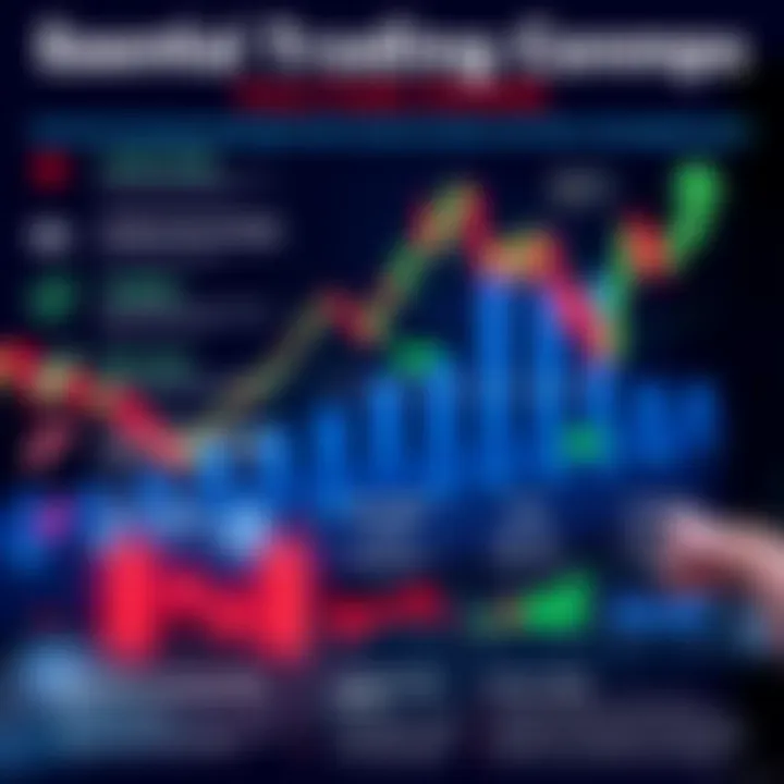 Illustration of financial market graphs and trading strategy symbols