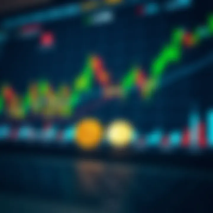 Conceptual illustration of contract for difference trading showing financial market graphs and digital currency symbols