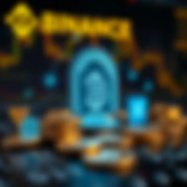 Visualization of cryptocurrency coins alongside digital security icons illustrating secure deposit transactions on Binance