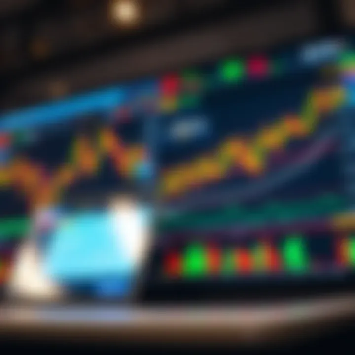 Digital interface displaying stock market charts and data for online trading