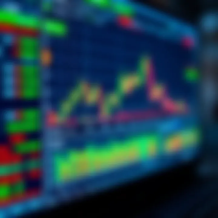 Trading platform interface displaying virtual currency balances and fluctuating stock charts