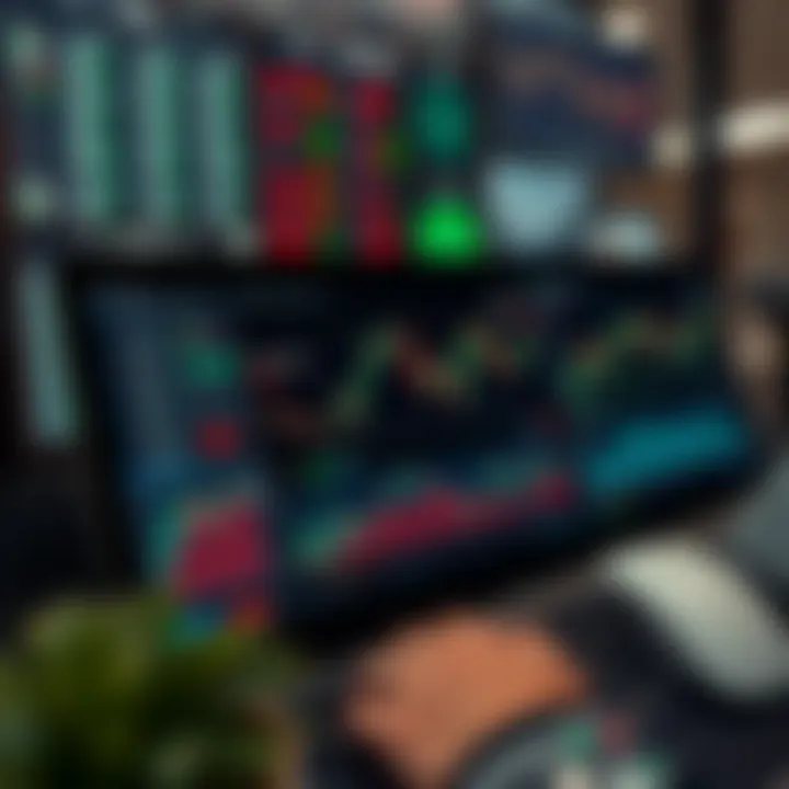 User interface showing various web trading platform features with charts and graphs