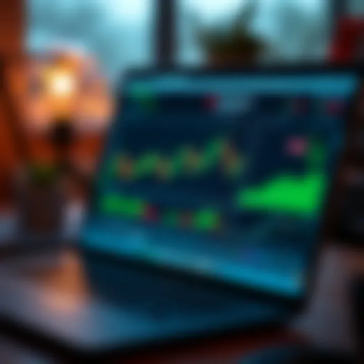 Screenshot of Quotex trading platform interface on a laptop with charts and trading options visible
