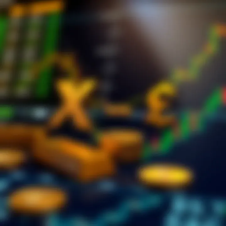 Illustration of currency symbols and gold bars representing international trading