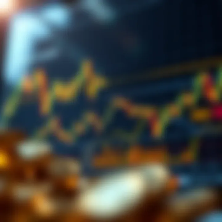 Graph showing gold price fluctuations against US Dollar with technical indicators