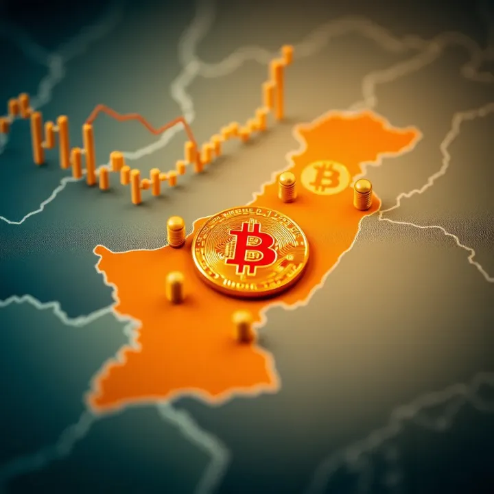 Bitcoin Investment Insights and Market Dynamics in Pakistan Map highlighting Pakistan with Bitcoin investment icons and local market data