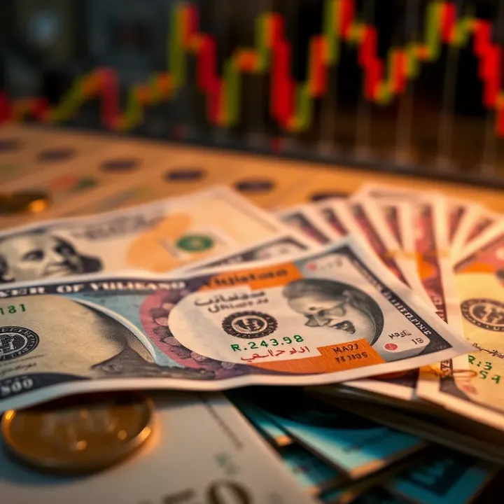 Currency notes of Pakistani rupee alongside US dollar bills symbolizing currency exchange and investment